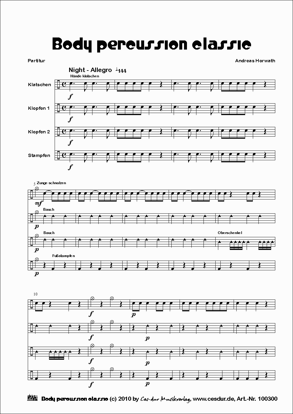 Body percussion classic Partitur